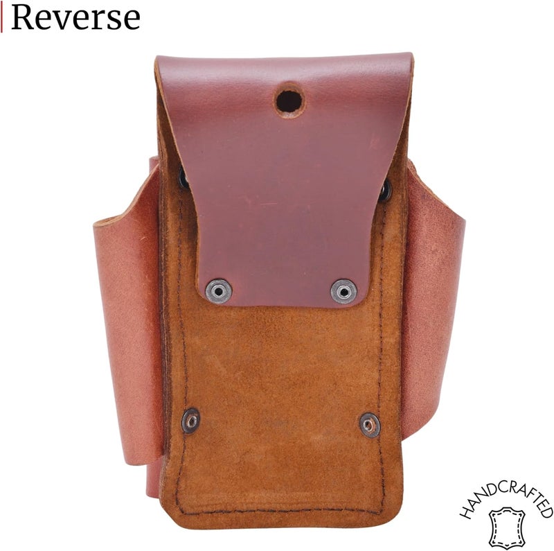 fesa Small Leather Tool Pouch - 5-in-1 Heavy Top Grain Leather Small Tool Pouch with a Steel Hammer Loop, 4 Pockets & Reinforced Heavy Duty Rivets - Fits Belts up to 3" - Handcrafted - Image 5